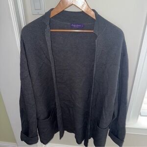 Ralph Lauren Gray Cardigan Sweater Classic Knit Purple Label